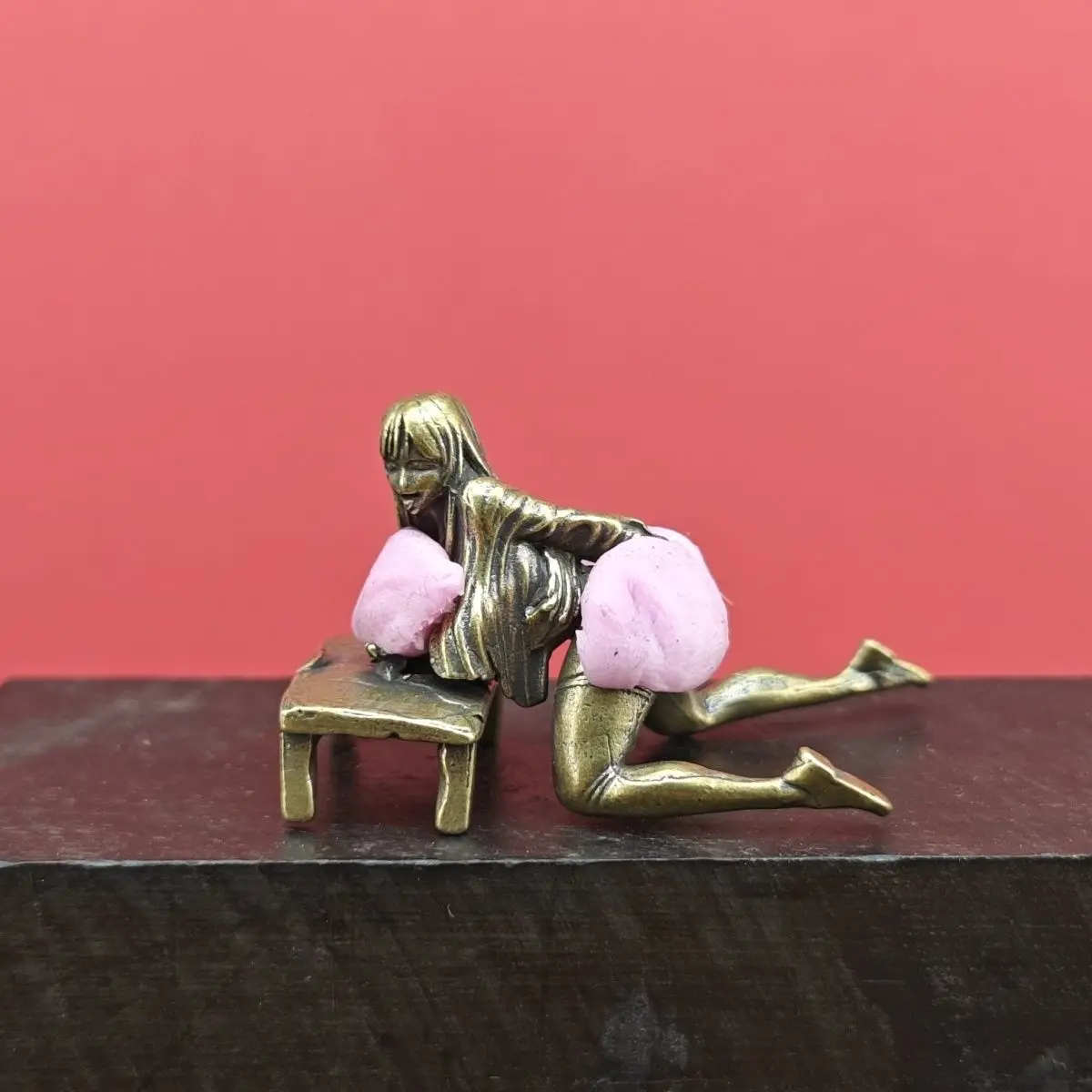 Antique Brass Anime - Style Female Figurine - Stylized Lying Statue for Desktop Decor & Collection, Unique Art Ornament
