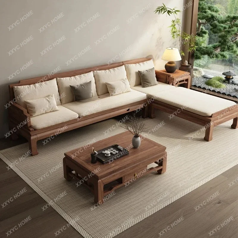 TTSouth American Walnut New Chinese-style Solid Wood Sofa Concubine Collapse Corner Living Room Small Apartment