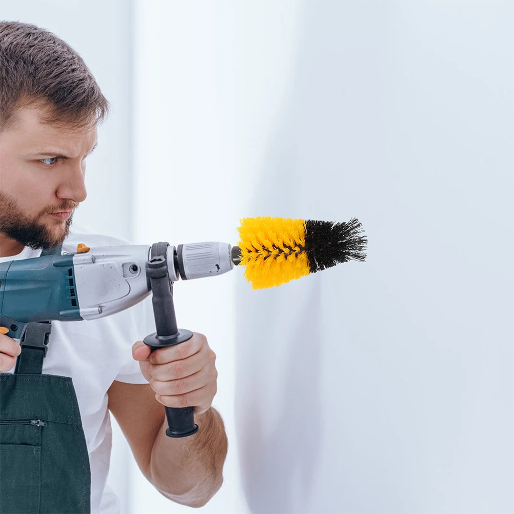 

Electric Drill Brush Head Cleaning Cast Iron Carpet Yellow Scrub Bit Bathroom Kitchen Sinks Toilets Wire Wheel Polishing Discs