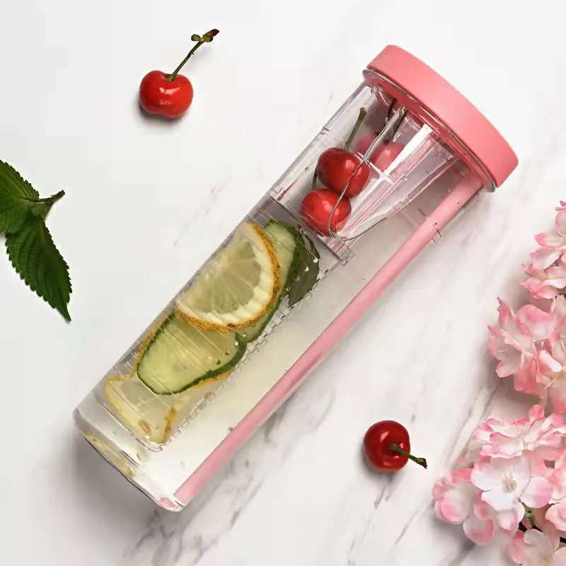 

700ml Fruit Infuser Water Bottle Plastic Water Bottle with Straw Lemon Juice Bottle Portable Outdoor Fitness Drinking Bottles