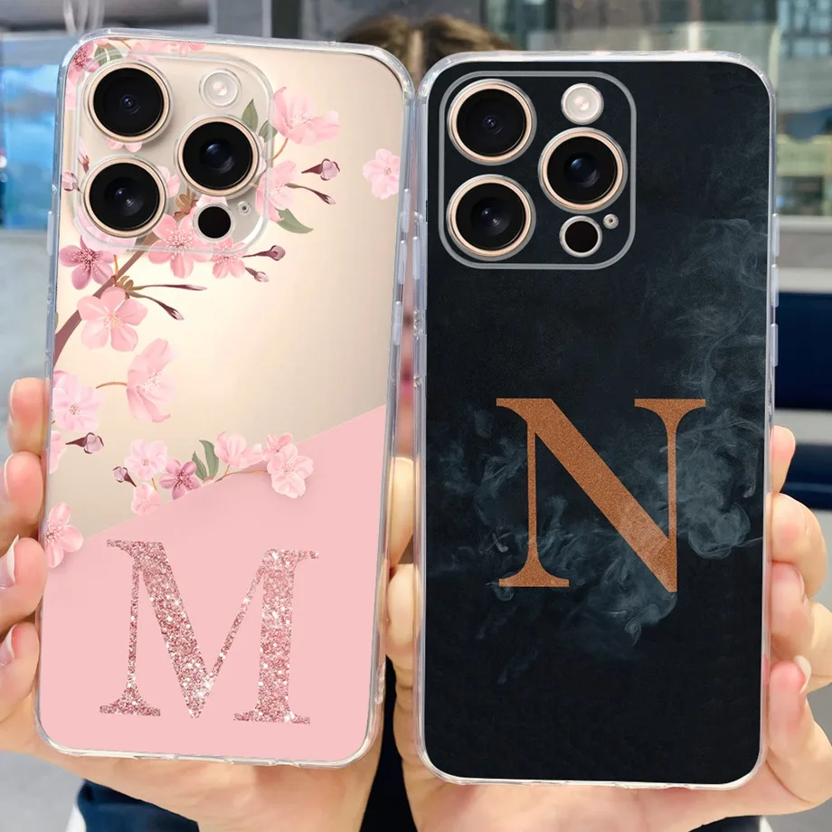 For iPhone 16 Pro Max 16 Plus Bumper Case Clear Soft TPU Coque Cover For iPhone16 16+ Initials Letter Pattern Silicone Funda