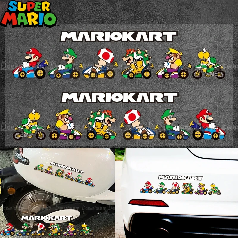 Super Mario Kart Anime Game Luigi Wario Toad Bowser Figure Waterproof Body Sticker Scratch Mask Kawaii Decoration Kid Toys Gifts