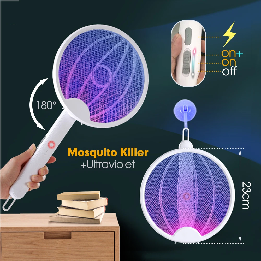 3000V 1200mAh Foldable Mosquito Killer Trap Bug Zapper Racket 3 Safe Layer Electric Rechargeable Insect Killer Racket Against