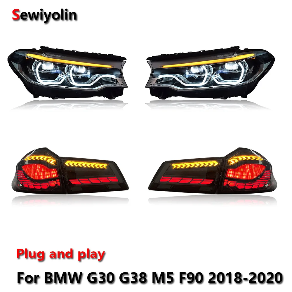 

Car LED Headlight + Tail Light Assemblies For BMW G30 G38 M5 F90 2018-2020 Auto Fog DRL Brake Turn Signal Lamp Plug and Play