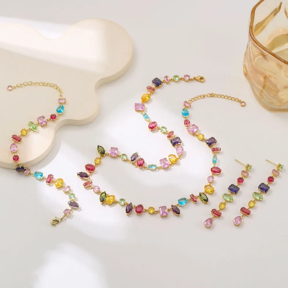 Luxury Colourful Crystal Zircon Necklace for Women Fashion Party Jewelry Accessory Ladies Elegant Zircon Jewelry