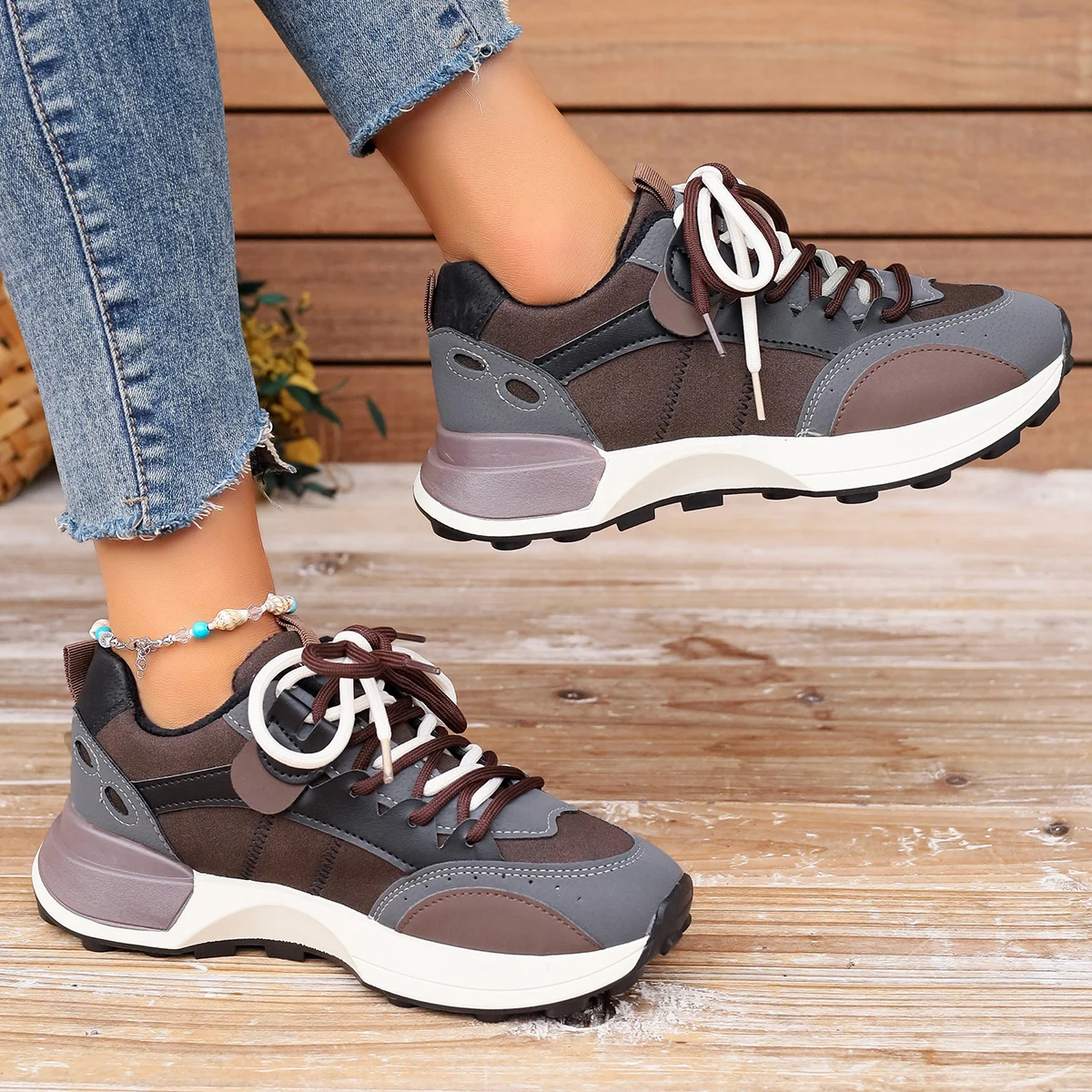 Frauen Plattform Turnschuhe 2024 Neue Nicht-slip Paar Schuhe Frauen Lace-up Frühling Im Freien Dicke Turnschuhe Frauen Zapatos de Mujer