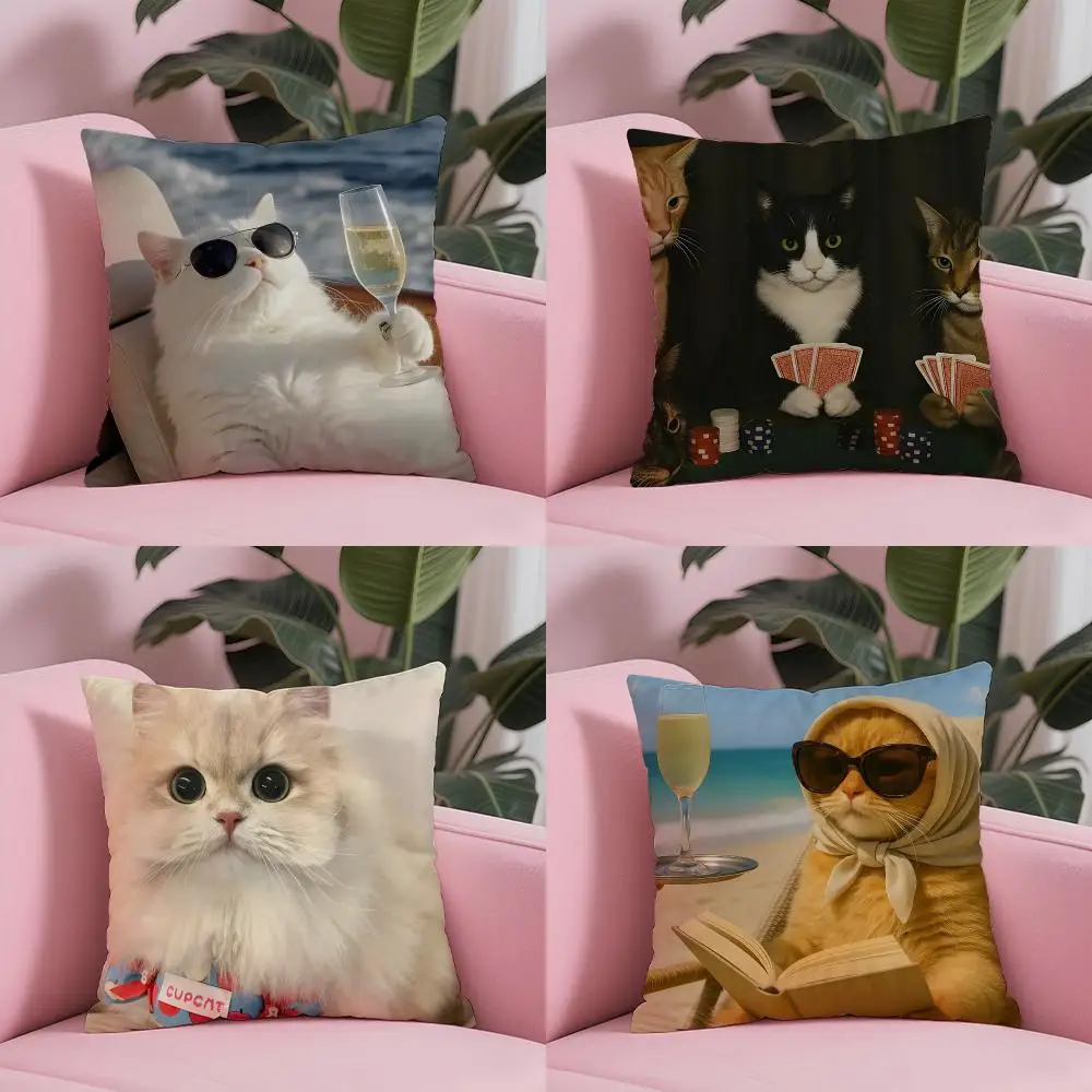 Cute Funny Internet Meme Cat Cushion Cover Sofa Cushion Cover Personalized Gift Living Room Home Decor Pillow