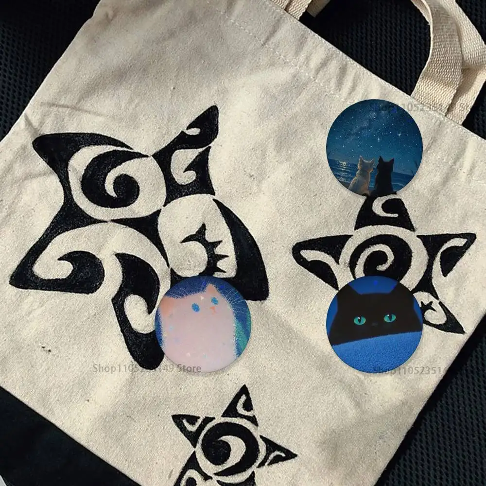 Star Heart MoonLight Cat 58mm Badge Stage Brooches on Backpack Clothes Handmade Round Enamel Pins for Jewelry Gift Bag Accessory