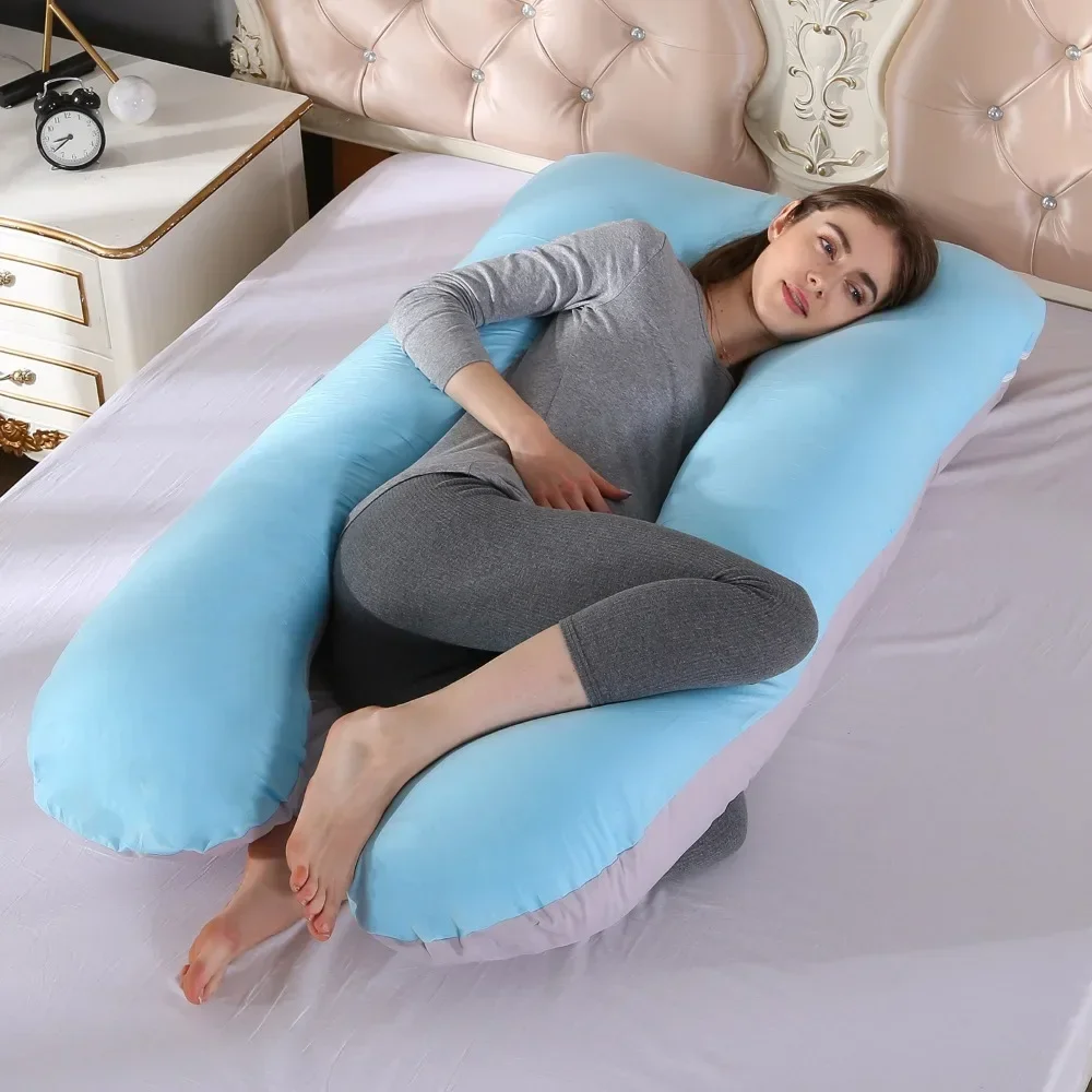 Pregnant Women Full Body Pillow Removable Washable Pure Cotton Color Matching Waist Support U-shaped Cushion Maternity Pillow