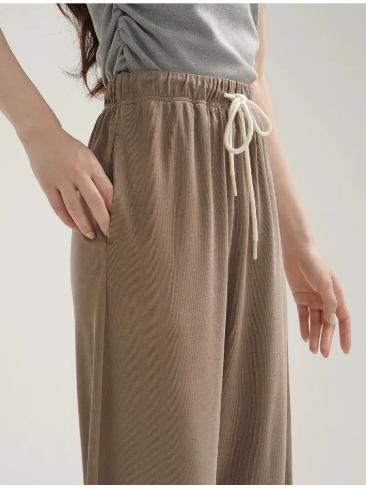 Casual Wide-Leg Drawstring Straight Pants High Waist Draped Long Trousers Women Summer Comfy Relaxed Slimming Streetwear Look