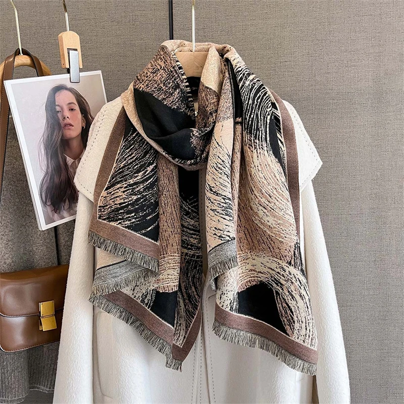 

Autumn Winter Scarf Women Pashmina Shawls Wraps Cashmere Blanket Warm Thick Print Stoles for Lady Outdoor Bufanda Poncho