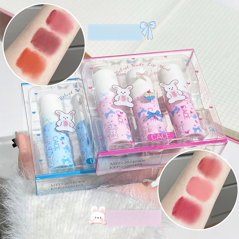 3 Stück Samt matt Lip gloss Set wasserdicht leicht zu tragen nackte rote Lippen Schlamm dauerhafte flüssige Lippenstift Balsam Lippen Make-up Frauen Kosmetik