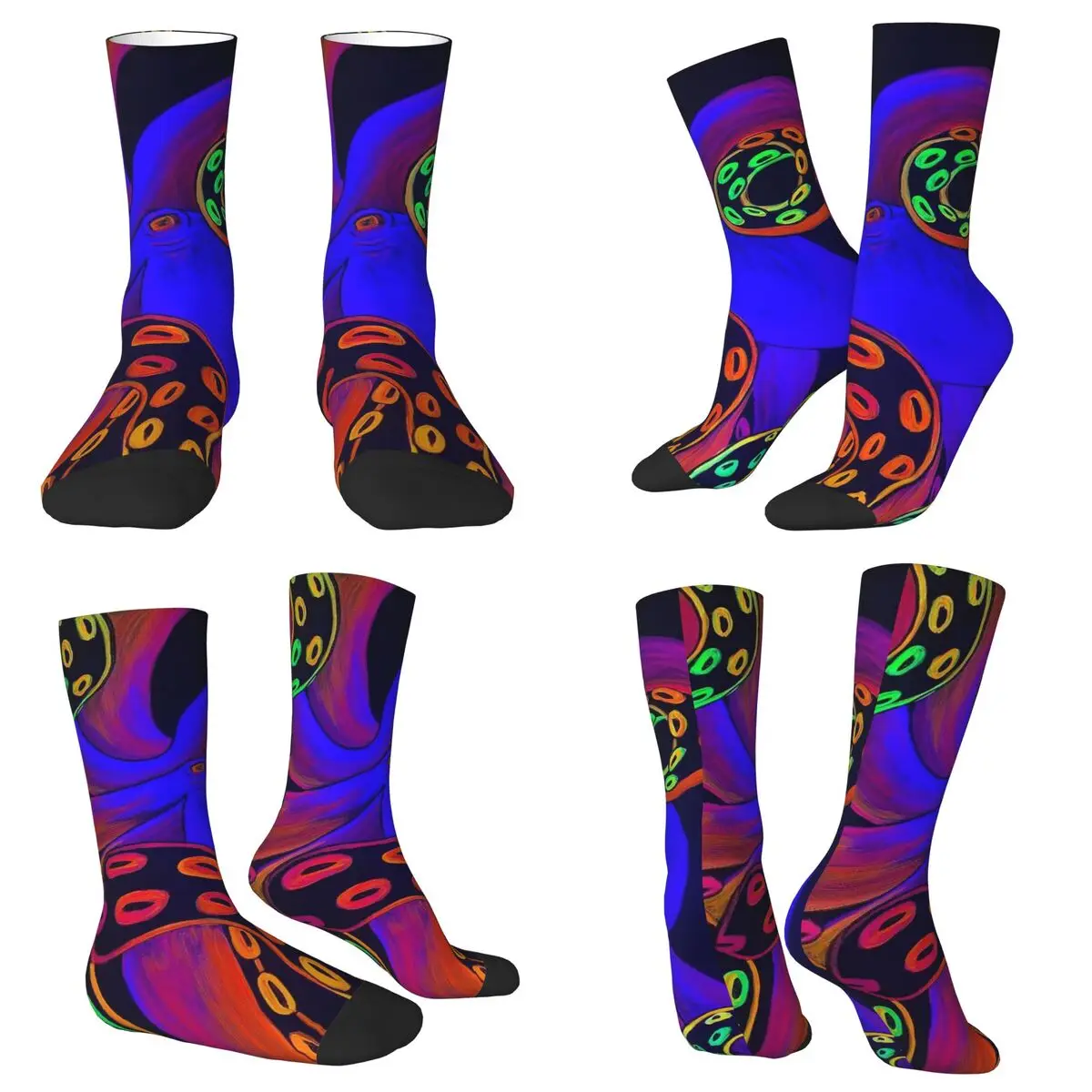 All Seasons Crew Stockings Fluorescent Octopus Design Socks Fashion Long Socks for Men Women Valentine's Day Gifts