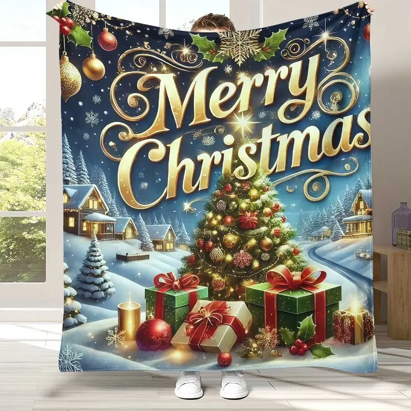 Merry Christmas Tree Santa Claus Fairy Tale Kid Gift Soft Flannel Throw Blanket,Cozy Blanket for Bed,Sofa,Living Room,Home Decor
