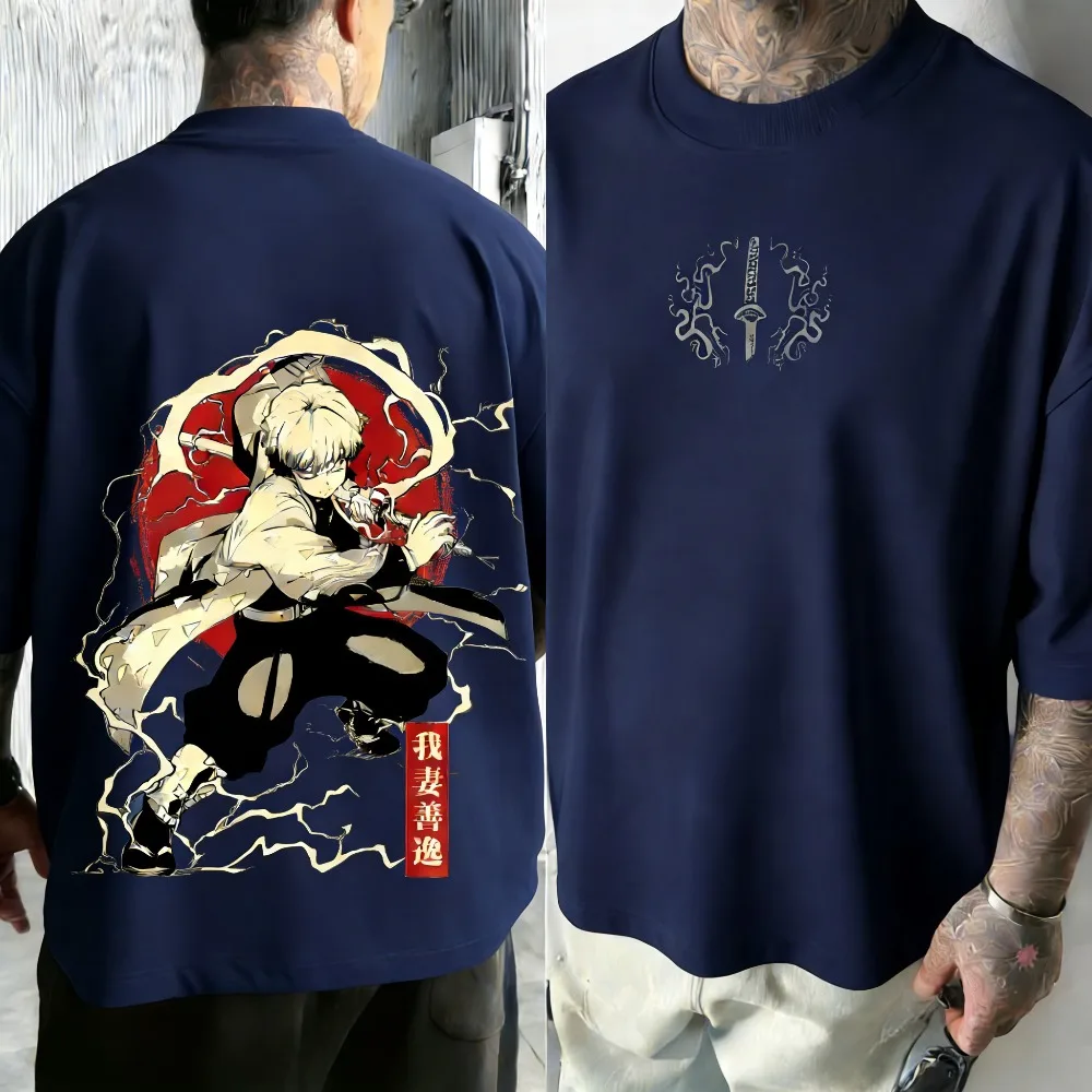 

Летняя футболка больших размеров с аниме-принтом Demon Slayer для мужчин и женщин, повседневная футболка для родителей и детей, модная уличная одежда в стиле Харадзюку Y2K