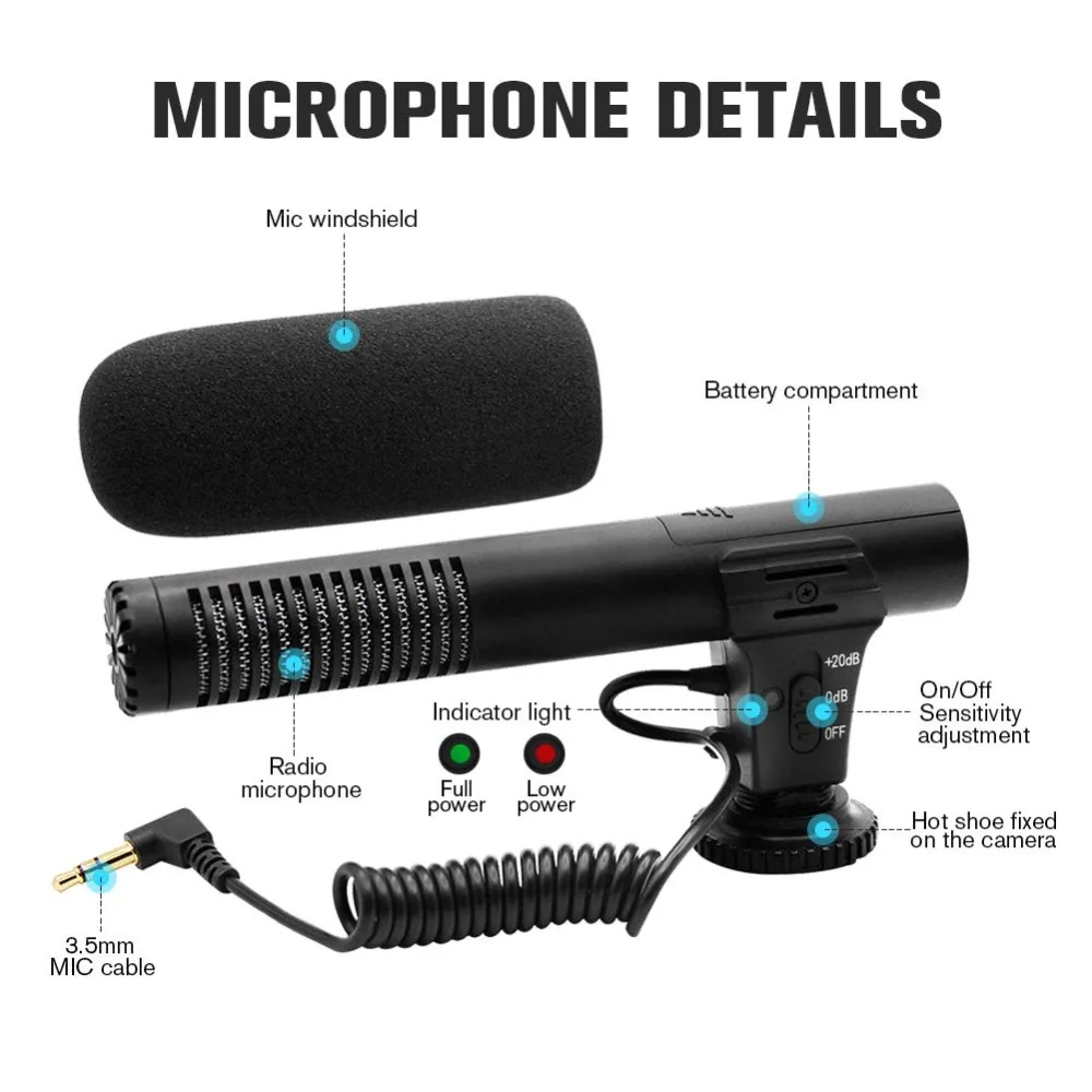 3.5mm Audio Plug Professional Recording Microphone Condensador For Camera DSLR Digital Video Camcorder VLOG Microfone