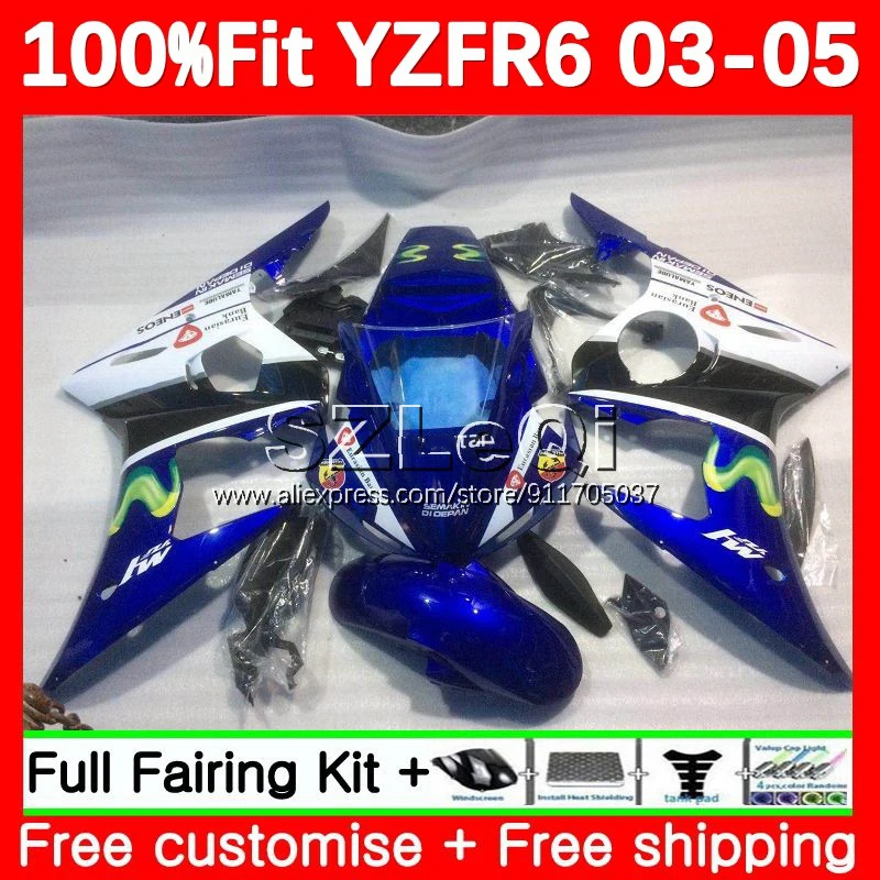 Hot Blue Injection OEM For YAMAHA YZF-R6 YZF 600 R 6 CC YZF-600 YZFR6 03 04 05 123No.25 YZF600 YZF R6 2003 2004 2005 Fairing