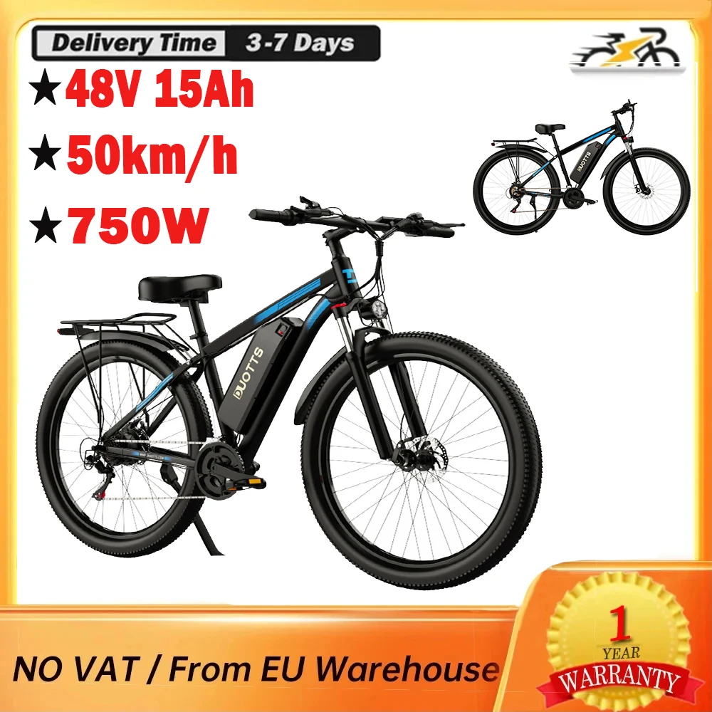 DUOTTS C29 Adult Electric Bike 50km/h 750W Mountain Bikes With Rear Rack 48V 15Ah Battery Electric Road Bikes Electric Bicycle