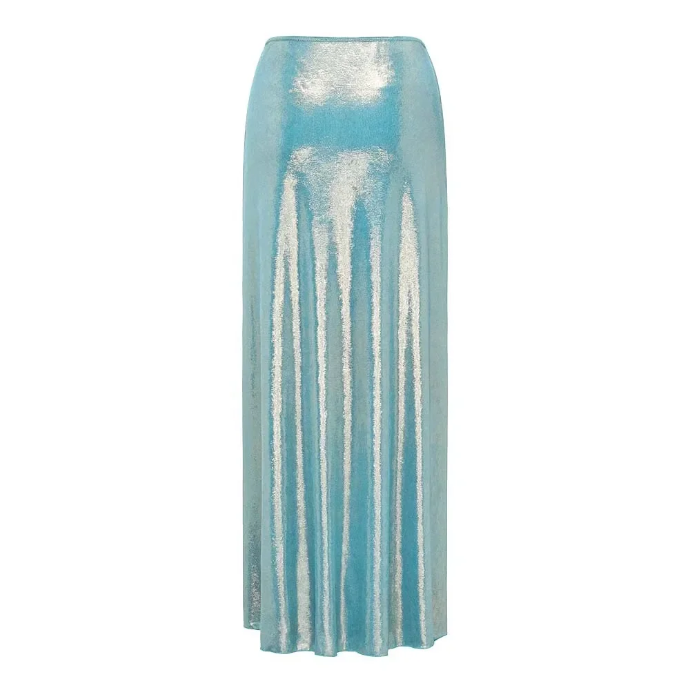 Costume da bagno intero blu sexy 2024 e gonna Costume da bagno monokini con scollo a V profondo ricamato lucido solido vintage