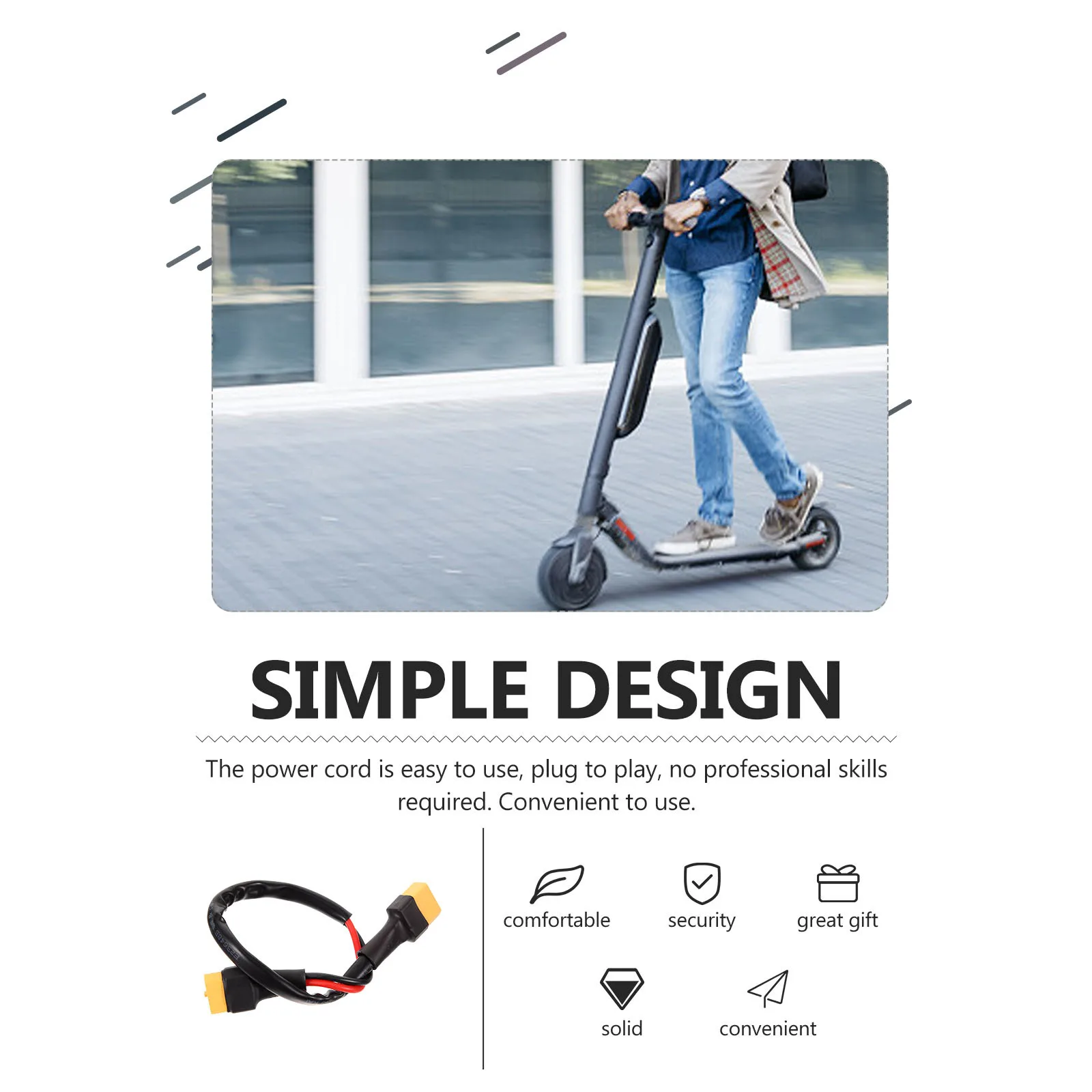 

Practical Electric Scooter Accessory Universal Charging Cable Extension Cord Safe Convenient Strong Stability for Multiple