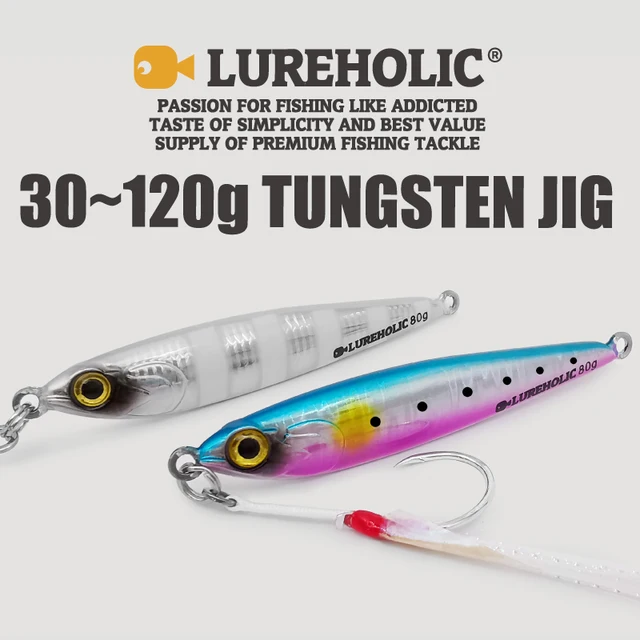 Lureholic 30g ~ 120g Tungsten Jig Wolno spadająca twarda przynęta Szybko tonąca Metalowa przynęta do dalekich rzutów z haczykami