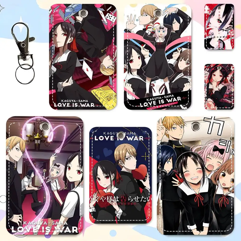1pc K-Kaguya Sama Love Is War Comics Card Case Keychain Access Card Bag Key Tag Ring Leather Card Holder Key Ring Access