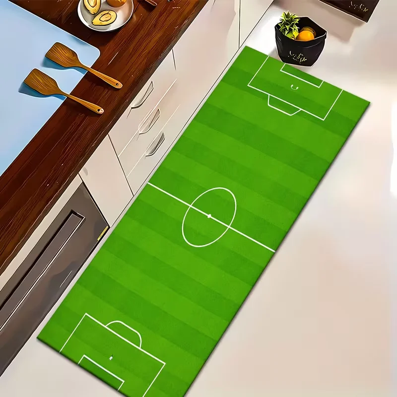 Soccer Football Field Runner Rug Sports Green Pitch Print Carpet Kitchen Hallway Bedroom Entryway Mat Game Theme Indoor Decor