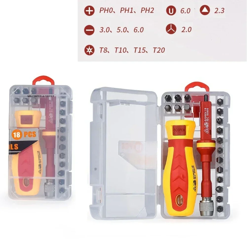 

18 In 1 1000V Magnetic Screwdrivers Bits Set Slotted Cross Torx For Electrician Test Pencil Hand Tool Superior Quality