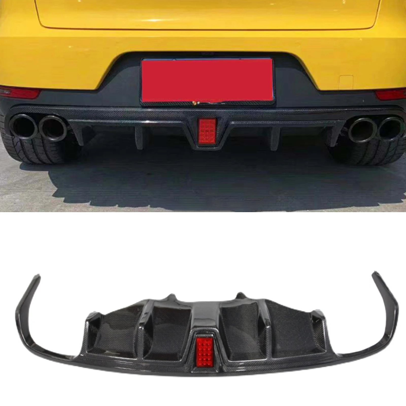 Carbon Fiber Car Rear Bumper Diffuser Lip Lower Spoiler Plate Splitter W/ LED Brake Lamp Body Kit For Porsche Macan 2014-2021