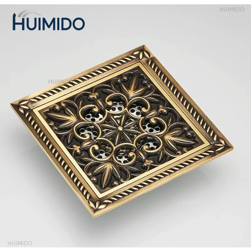 Floor Drains Antique Bronze Brass Shower Floor Drain Bathroom Deodorant Square Floor Drain Strainer Cover Grate Waste
