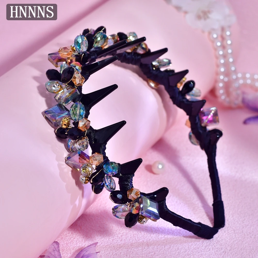 

HNNNS Vintage Crystal Hair Hoop for Women Headwear Daily Wear Headband Colorful Non-slip Wash Face Headdress Hair Accessory A401