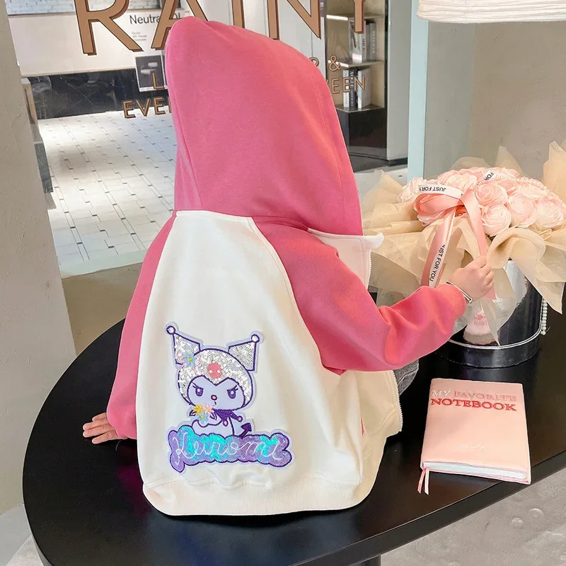 Kuromi Anime Kawaii Sanrio Ins Fashion Baseball Coat primavera autunno Cute Cartoon manica lunga felpa con cappuccio giacca abbigliamento regali giocattoli