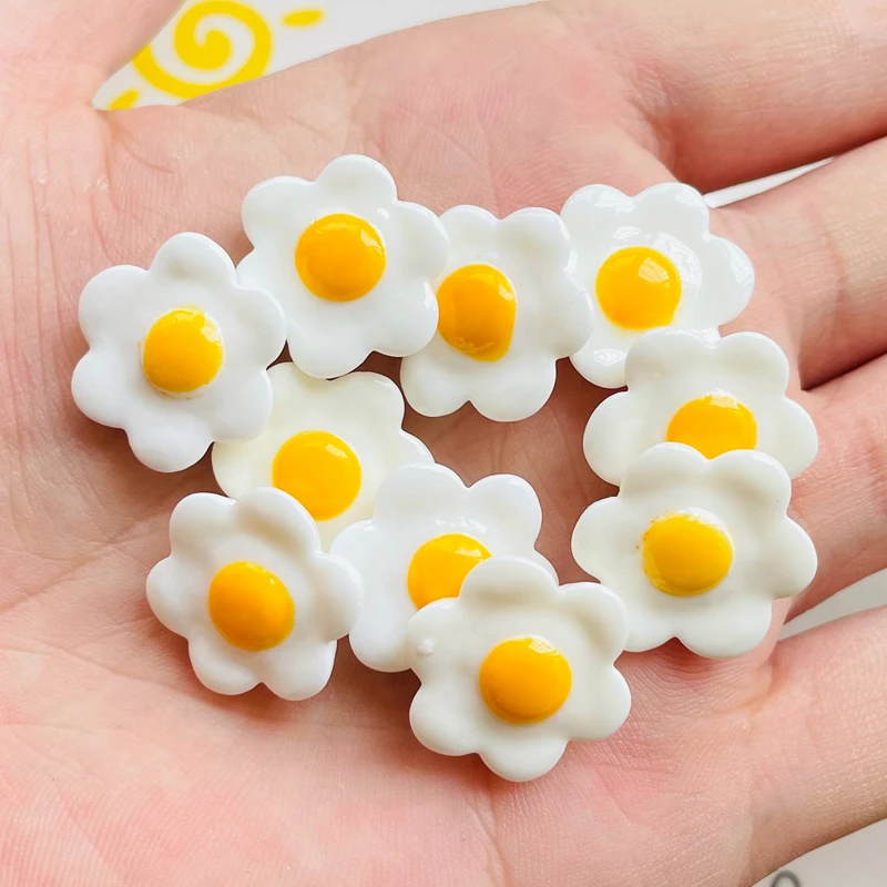 20 Pcs New Lovely Mini Cartoon Simulated Fried Eggs Resin Scrapbook Diy Jewellery Hairpin Accessories Decorate Craft