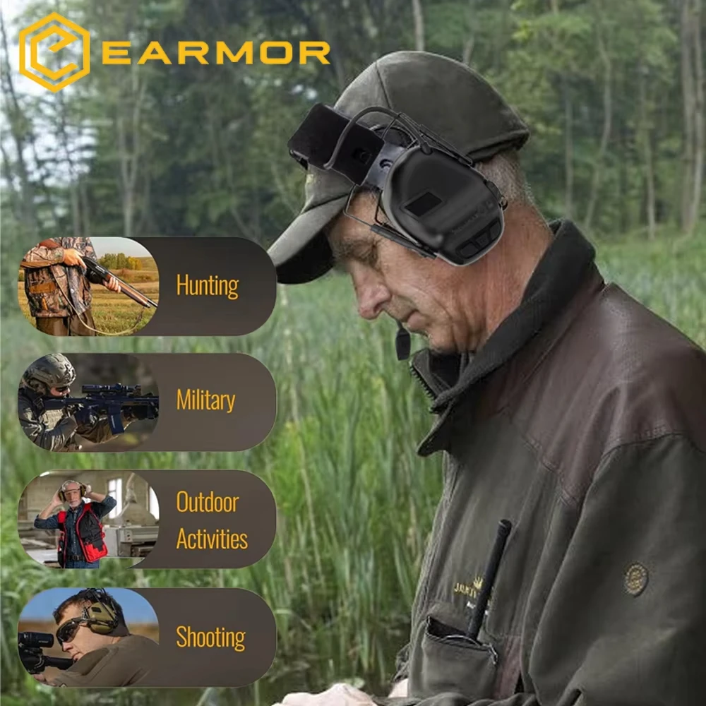 EARMOR M32 سماعة الرأس التكتيكية و M51 PTT وخوذة السكك الحديدية محول الصيد اطلاق النار غطاء للأذنين حماية السمع سماعات