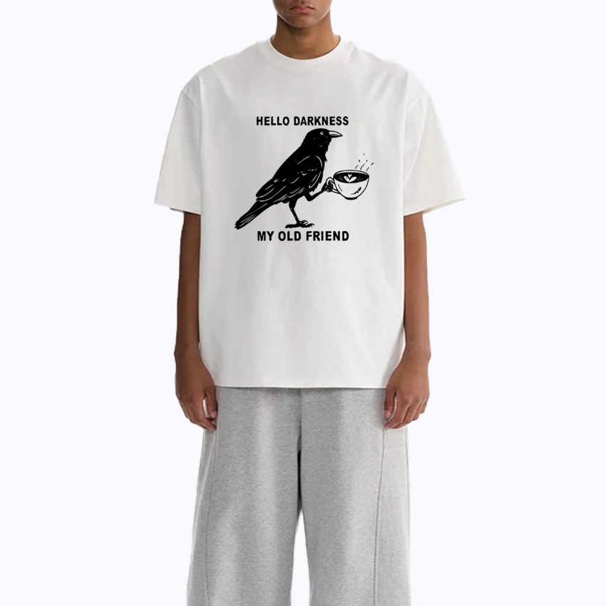 

Harajuku Raven Crow Coffee printed T shirt 2025 New in Men Women Halloween Funny short sleeve T-shirts Unisex 100% Cotton Tops