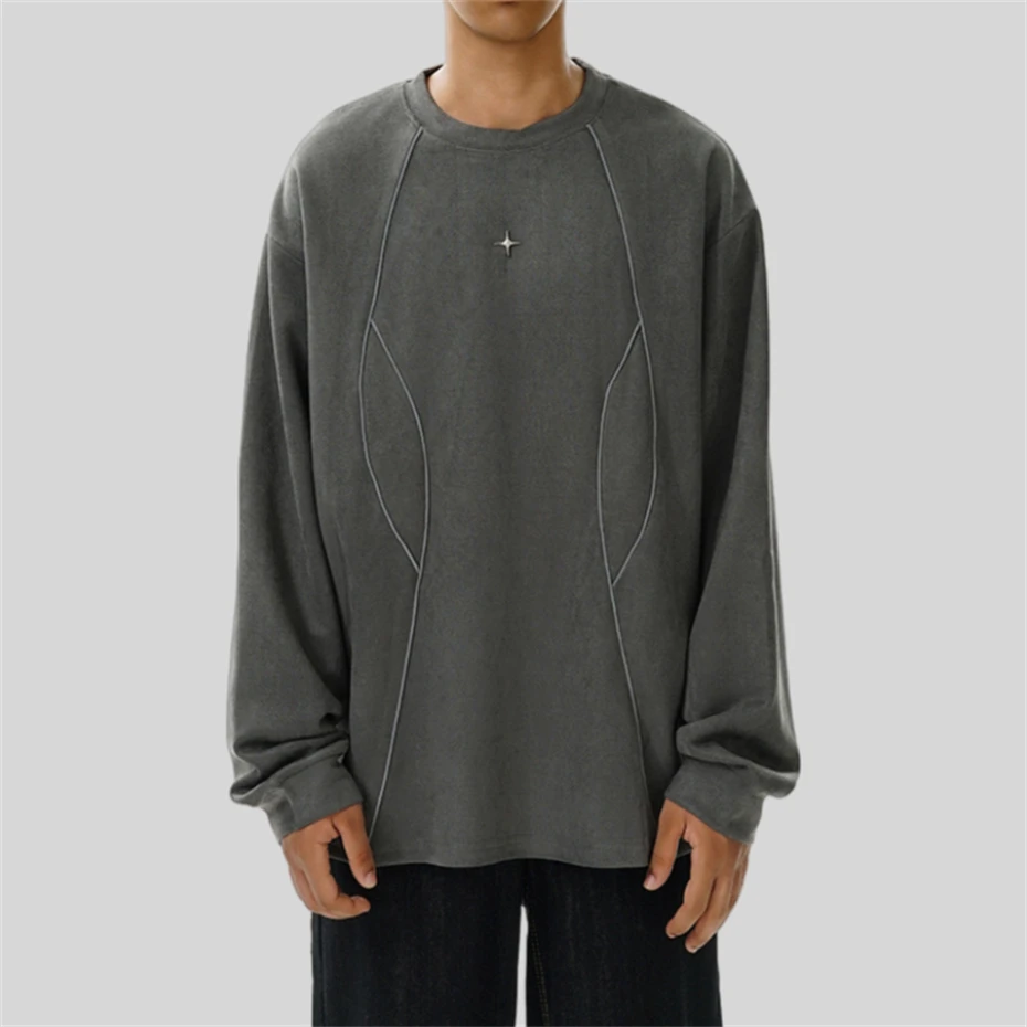 Hip Hop Suede Mens Sweatshirts Hoodies Streetwear Reflective Article Pullover Winter Harajuku Cotton Casual Sweatshirt Black