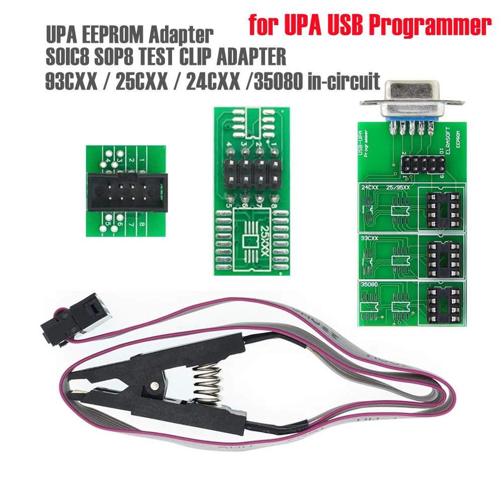 

USB Eeprom адаптер с тестовым зажимом SOIC8 SOP8 25XX для USB-программатора UPA V1.2 V1.3