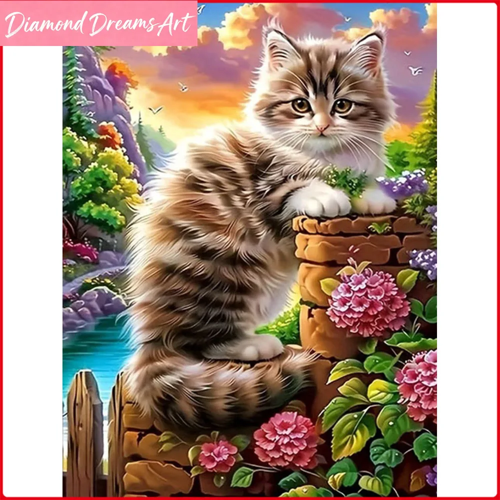 

Новинка 2025: Алмазная мозаика «Кот и цветы» — полный комплект для декора стен, без рамы