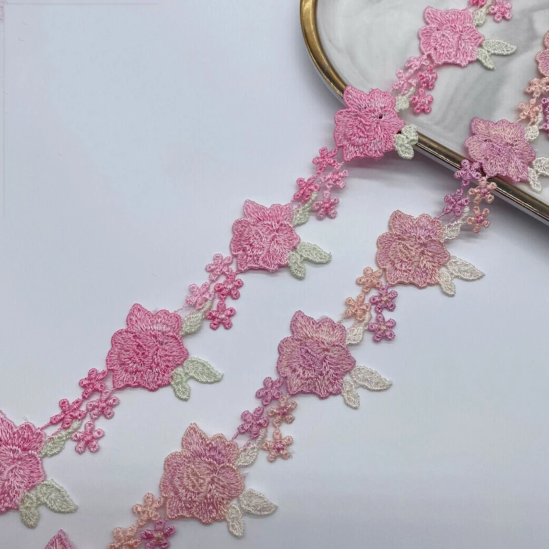 

38Yards Polyester Pink Flower Embroidery Lace Ribbon Bar Code Clothing Curtain Accessories Lolita Handmade Trimming New