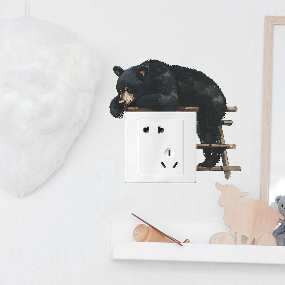 Cartoon Bär Schlaf schalter Aufkleber für Wohnzimmer Schalter Dekoration Wandbild Tier Schlafzimmer Wohnkultur selbst klebende Wandt attoos