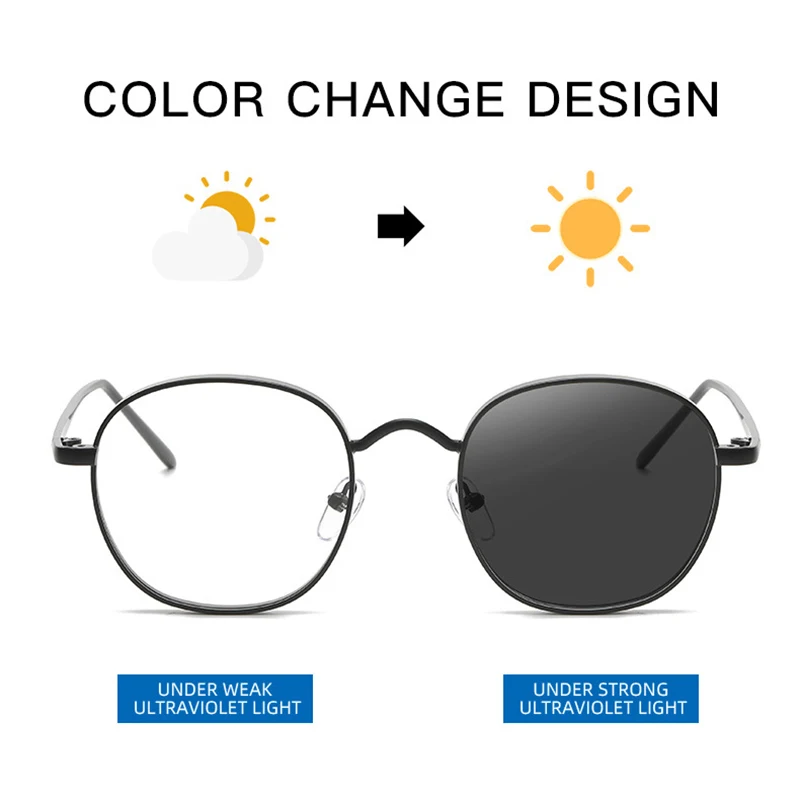 New Arrival Round Photochromic Grey & Anti Blue Ray Glasses, Black Women Men Blue Ray Blocking Eyeglasses for Computer A2261