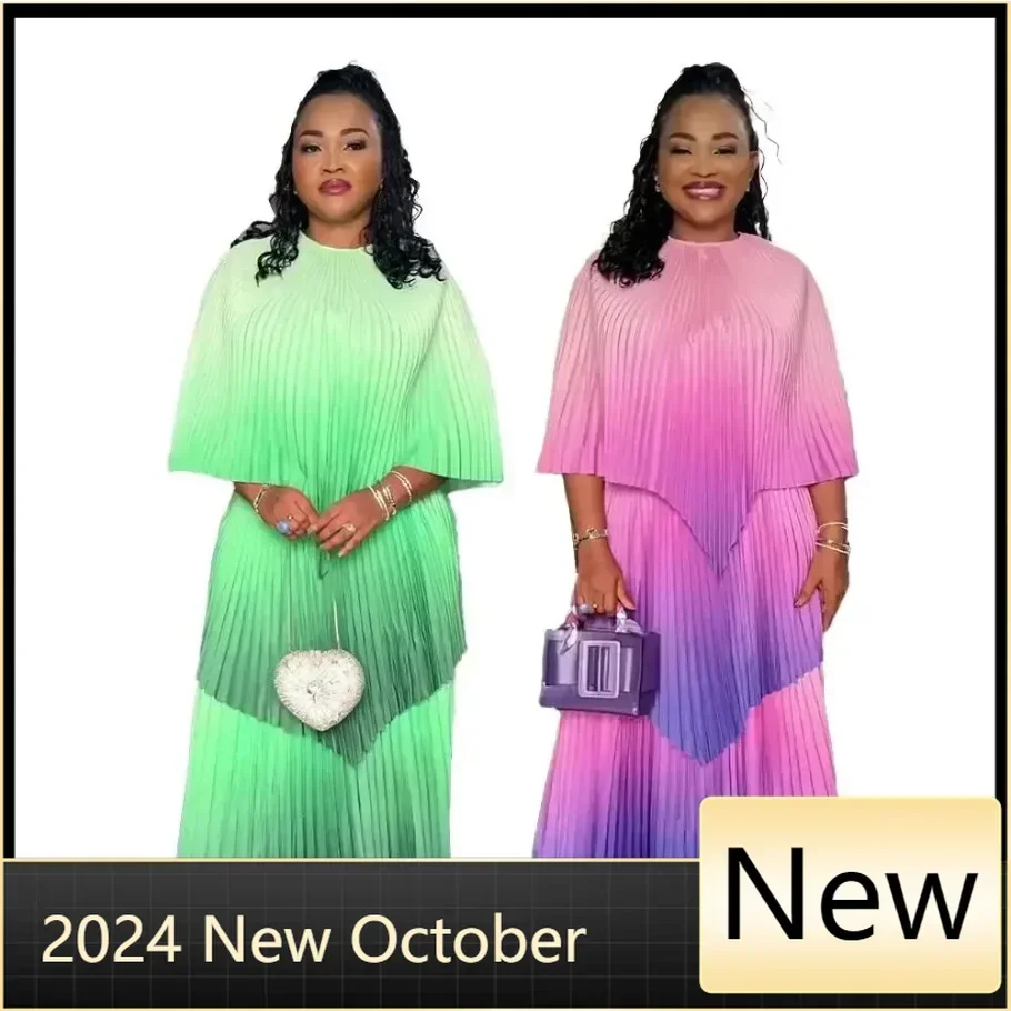 

Customized cheap africa women party dress new fashion 2024 pleat africa dress for women elegant gradient ramp african dresses fo