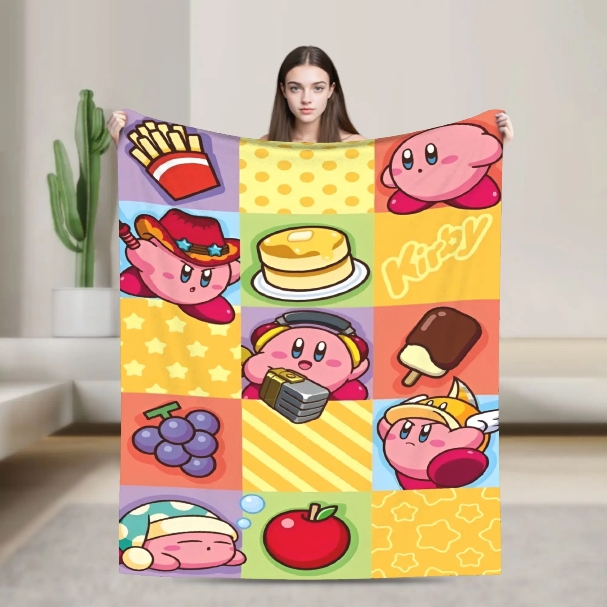 K-Kirbys Cartoon Stars Kawaii Plush Blanket Children  Flannel Throw Blanket For Couch Chair Sofa Bed Super Warm Bedspread Gift