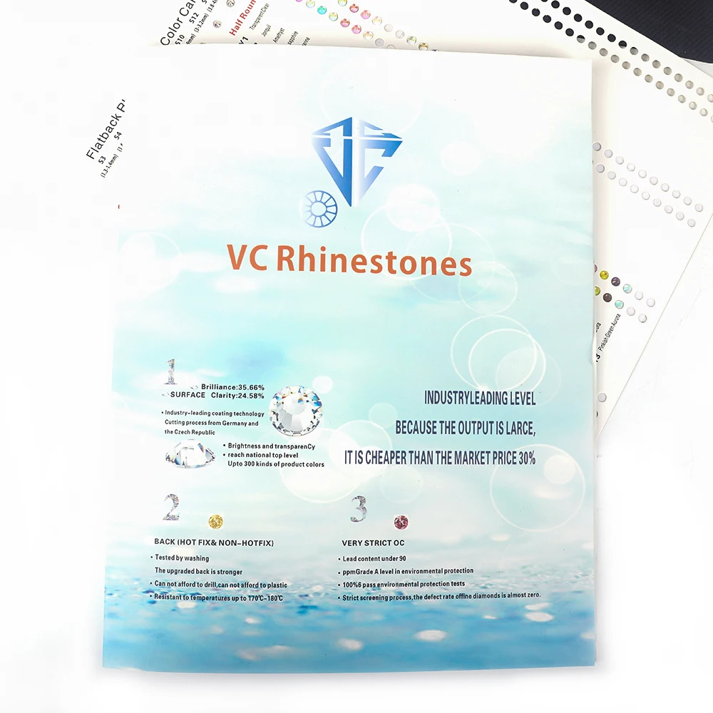 VC Glass flat buckle Sew On Crystal Rhinestone Complete Collection of Water Diamond Color Cards Brand Customized Display Book