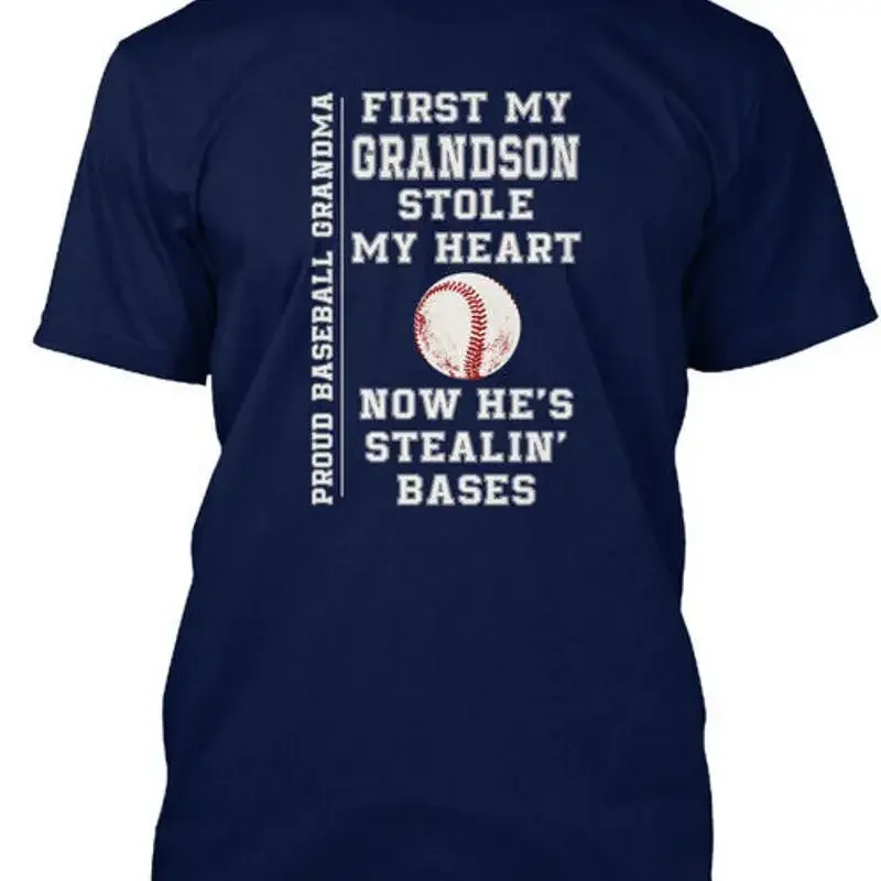 Baseball My Grandson Stealin Bases Proud Grandma T Shirt Made in USA S 5XL