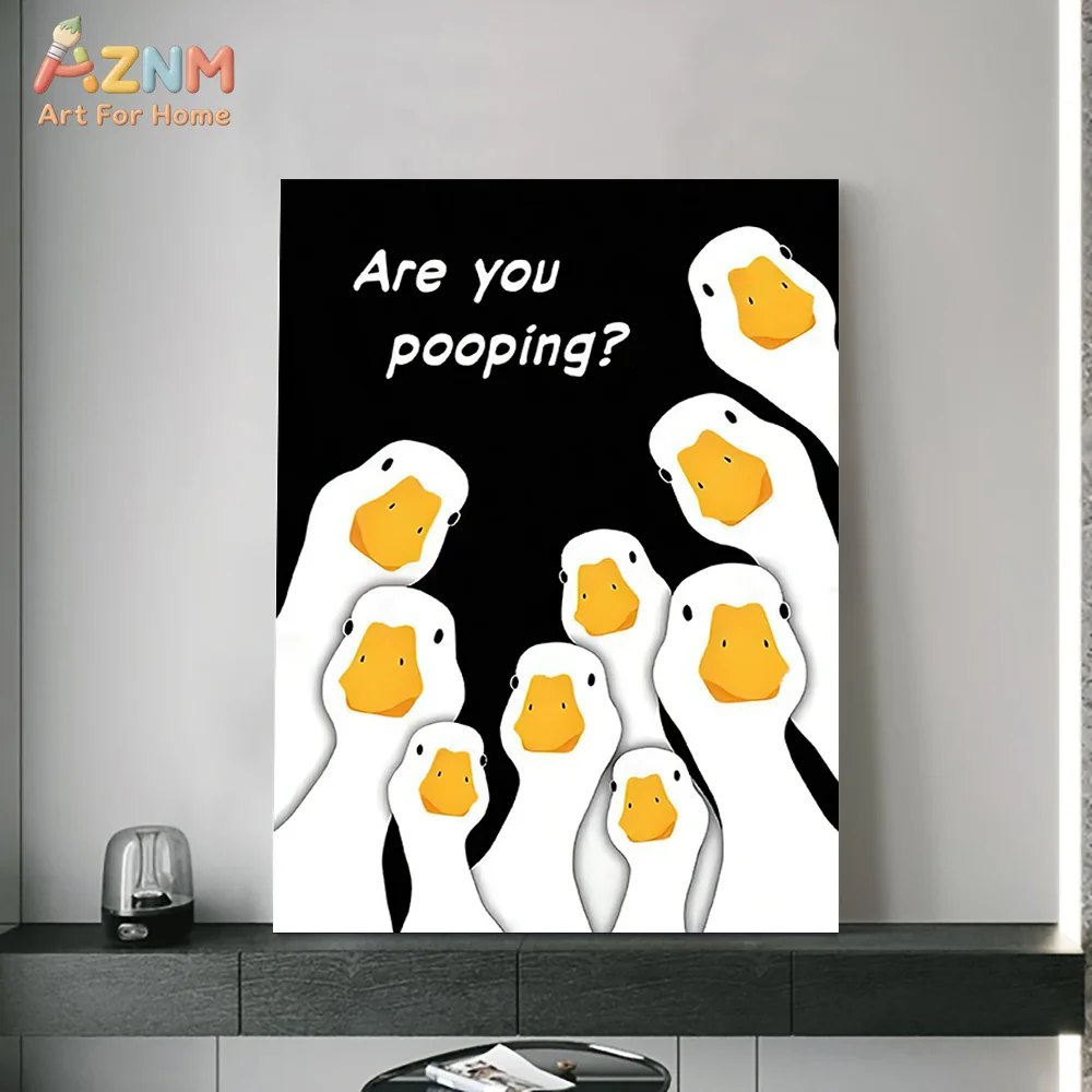 1PCS frameless Canvas paintingClassic Vintage Wall Art, Funny Duck Yoyo Painting, HD Canvas Printed Poster Home Living Room Bedr