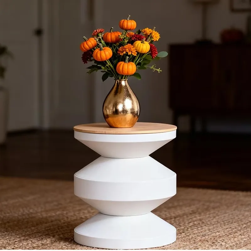 Modern iron and wood three-layer multi-functional sculpture console side table wooden top metal coffee table environmentally