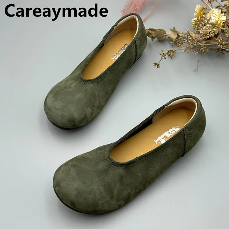 Careaymade-Genuine leather Women\'s Shoes round head flat soles grandma shoes,comfortable soft soles plump feet wide fat shoes