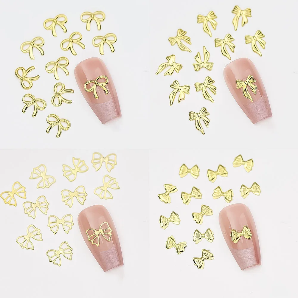 100pcs Mix Bow Nail Charms Gold Silver Multi Size Butterfly Nail Decoration Charms for Manicure Accessories Hollow Rivet