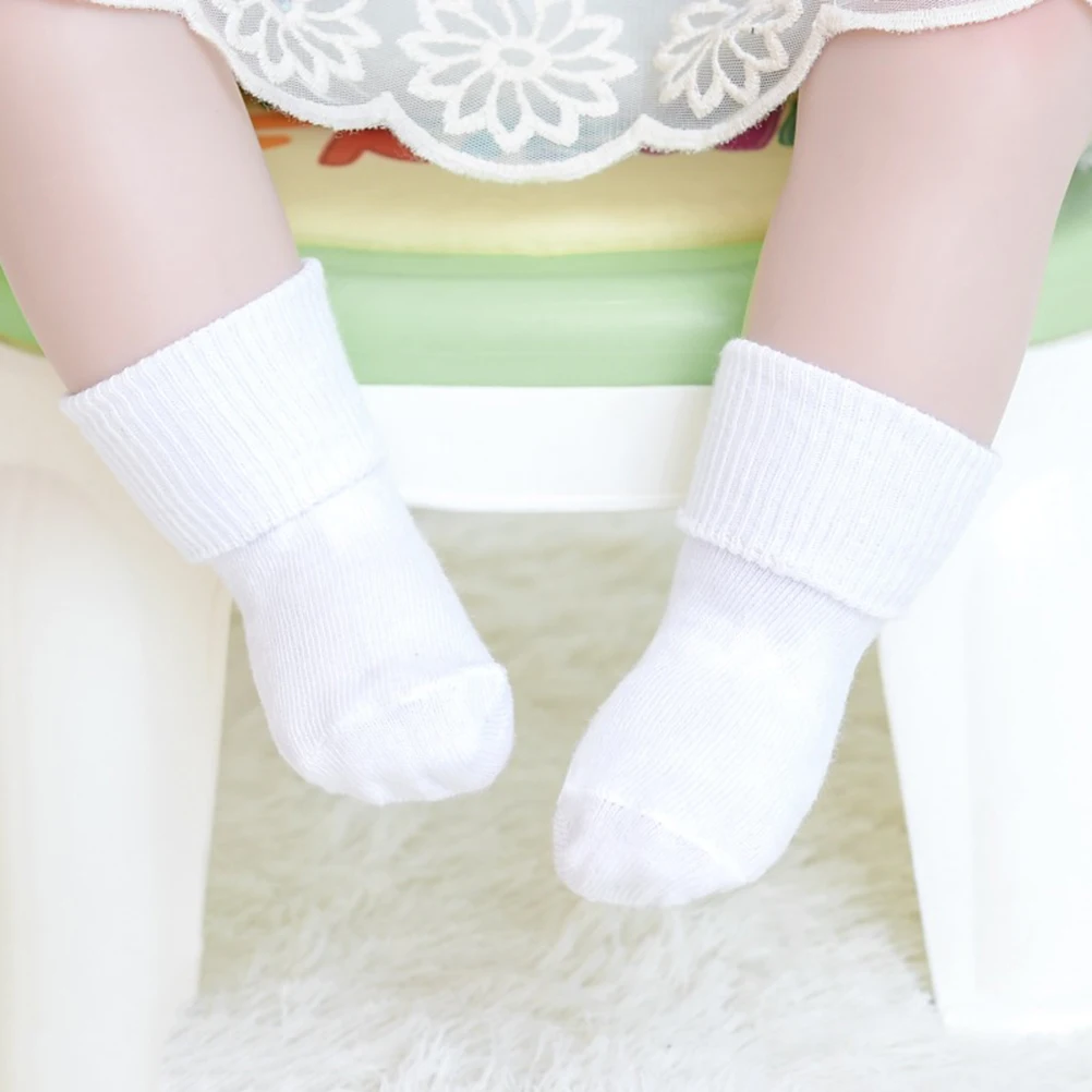 

Super Soft Non-Slip Kids Socks Turn Cuff Design 1-3 Years Old Good Elasticity to Walk White Baby Socks